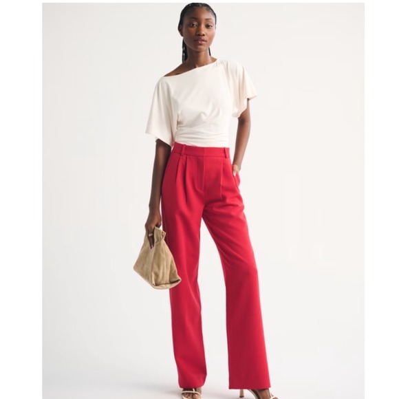 Abercrombie & Fitch Pants - Abercrombie Sloane Tailored Wide Leg Pant in Red Size 33